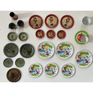 Tin Child Plates Little Red Riding Hood, Jack Be Nimble, Ohio Art, Etc